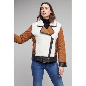 Scotch Soda Maison Scotch‎ Women Brown White Black Suede Shearling Moto Jacket